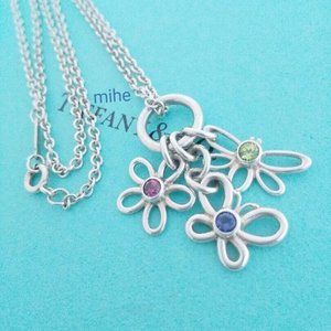 Exquisite Tiffany & Co. 925 Silver Butterfly Firefly Flower Gemstone Necklace